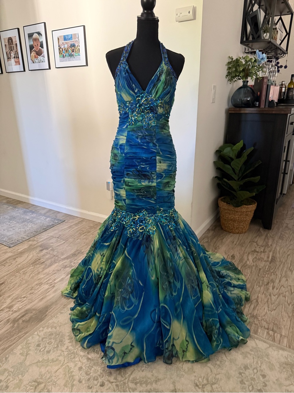 Blue Green Halter Mermaid Prom / Pageant Dress